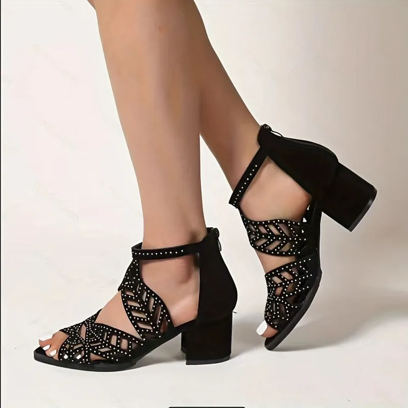 Women's Black Formal Open Toe Shoes With Strappy Back Dress Wide Shoes