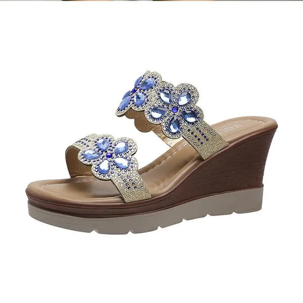 Slippers Sports Women's Casual Flower Rhinestone Wedge Slippers 82990380S
