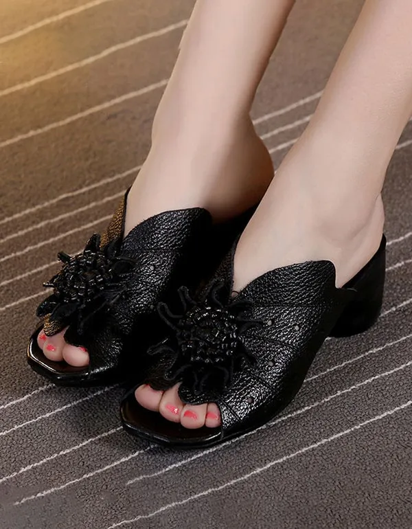 Slippers For Back Pain Women's Ethnic Style Flower Chunky Slippers
