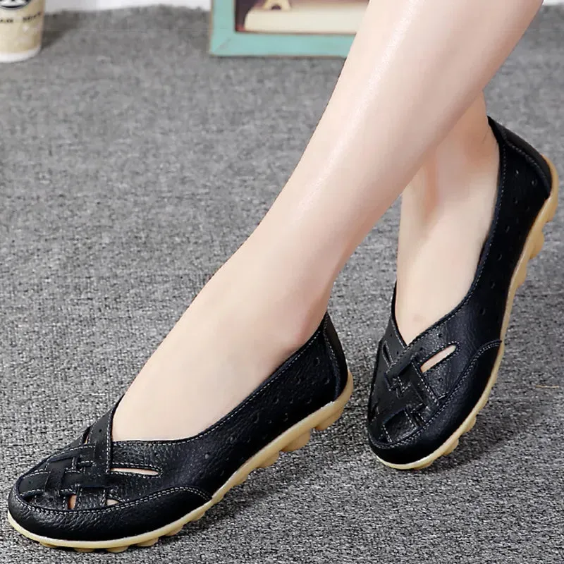 Women's Flat Faux Leather Shoes Breathable Soft Loafers Casual Flats Shoes High Heeled Loafers