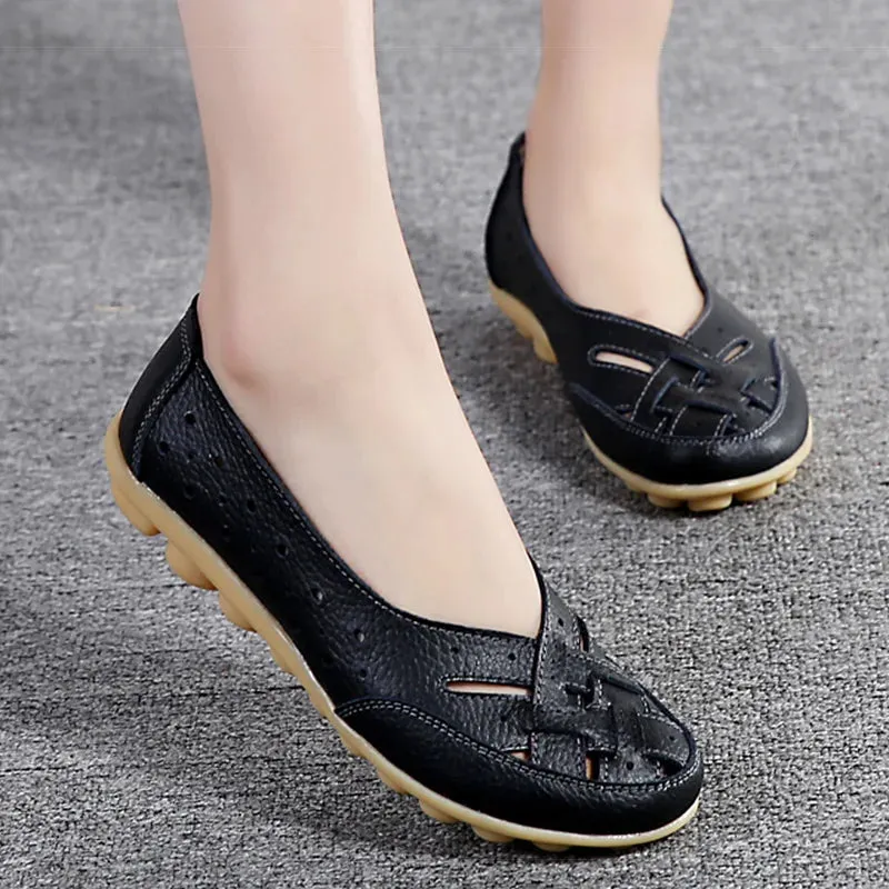 Jeans And Loafers Women's Flat Faux Leather Shoes Breathable Soft Loafers Casual Flats Shoes