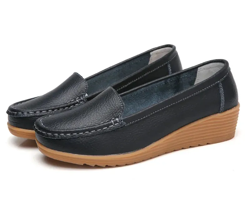 Women's Wedge Heel Shoes New Leather Slip On Loafers Casual Flats Nordstrom Loafers