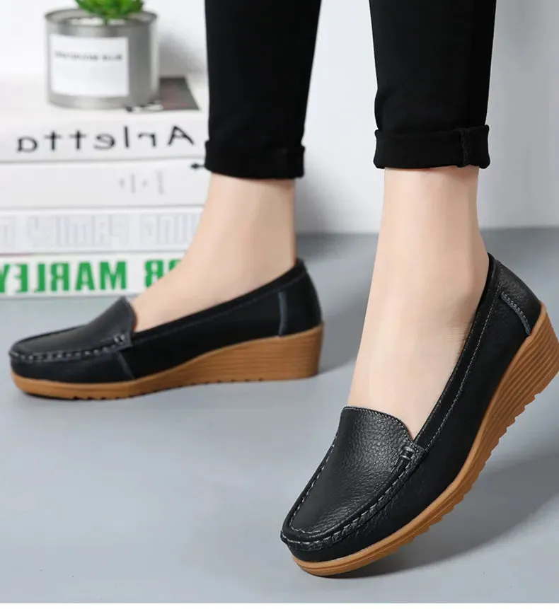 Frame Loafers Women's Wedge Heel Shoes New Leather Slip On Loafers Casual Flats