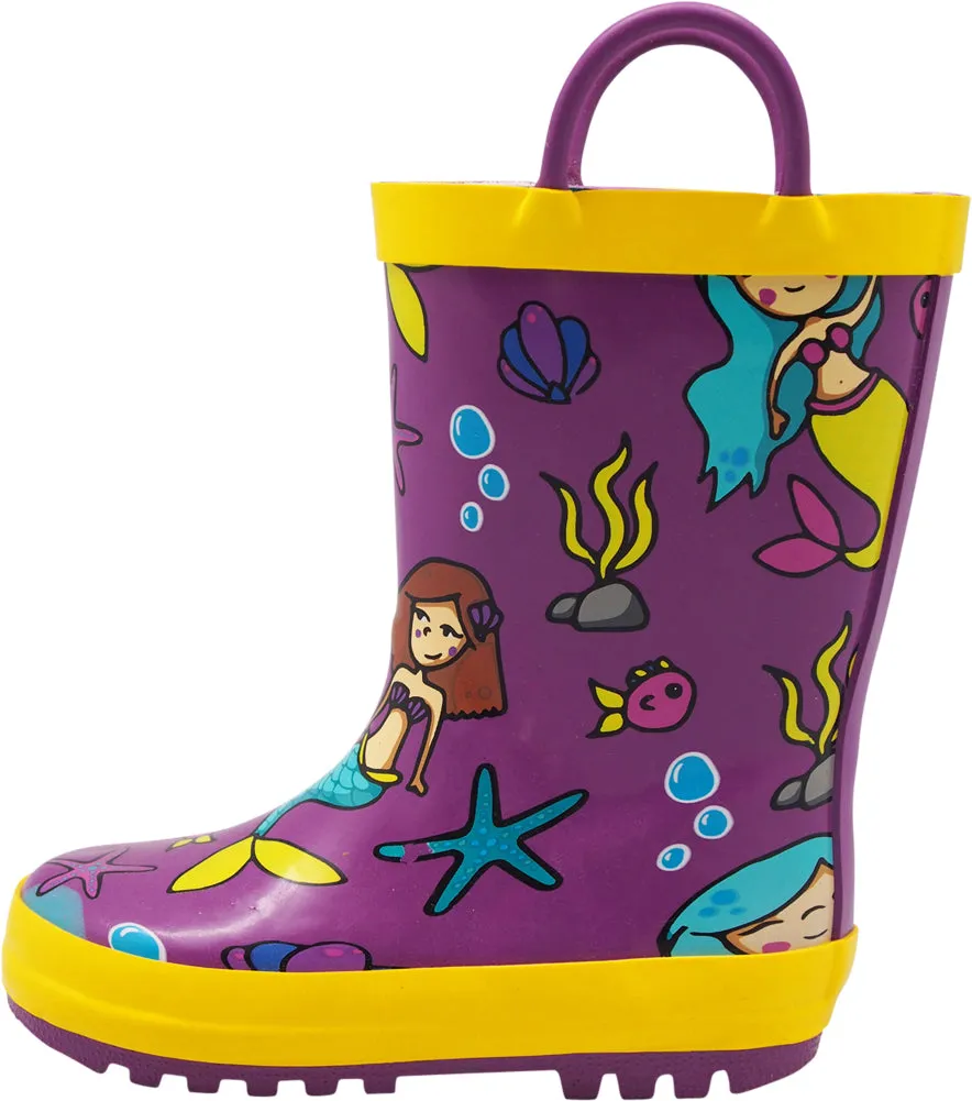 Norty Big Kids Boys Girls Waterproof Rubber Printed Rain Boots - 12 Patterns Mongrel Boots