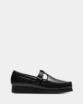 Wallabee Tbar Blk Hishine Lea Perforated Detail Office-Ready Footwear